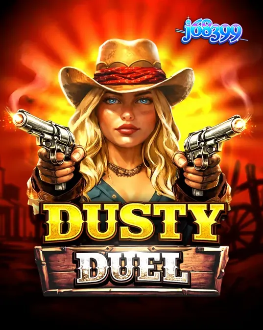Interface do jogo Dusty Duel com temática de Velho Oeste e revólver
